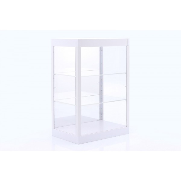 LED DISPLAY CASE 290x190x433mm with 1 or 2 Shelves with MIRROR BACK (WHITE BASE) ΒΙΤΡΙΝΕΣ- ΒΑΣΕΙΣ ΣΤΗΡΙΞΗΣ