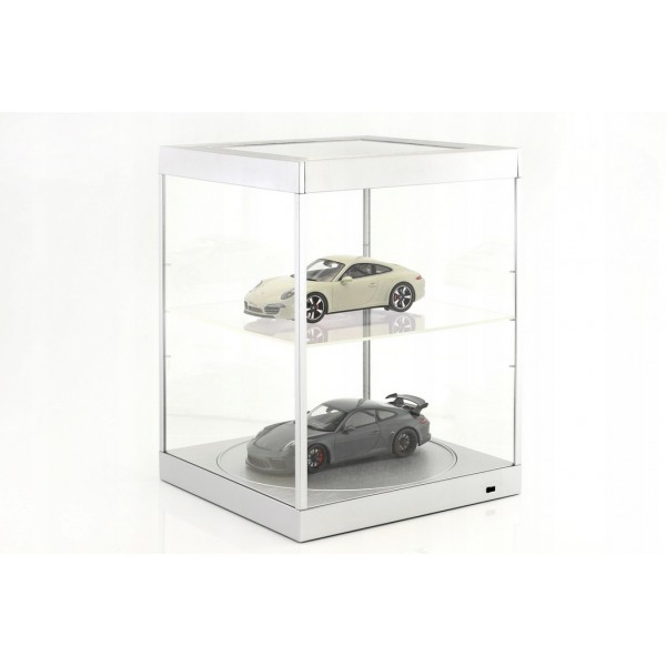 DISPLAY CASE 325x325x365mm for 1/18 WITH ROTARY BASE AND LEDS (SILVER BASE) ΒΙΤΡΙΝΕΣ- ΒΑΣΕΙΣ ΣΤΗΡΙΞΗΣ