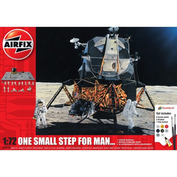 συναρμολογουμενα διαστημικα kits - συναρμολογουμενα μοντελα - 1/72 ONE SMALL STEP FOR MAN [(Lunar Model, Moon Diorama Base & 16 Astronauts with Equipment) (incl. 8 paints, 2 paint brushes, 1 poly cement)] ΔΙΑΣΤΗΜΙΚΑ KITS