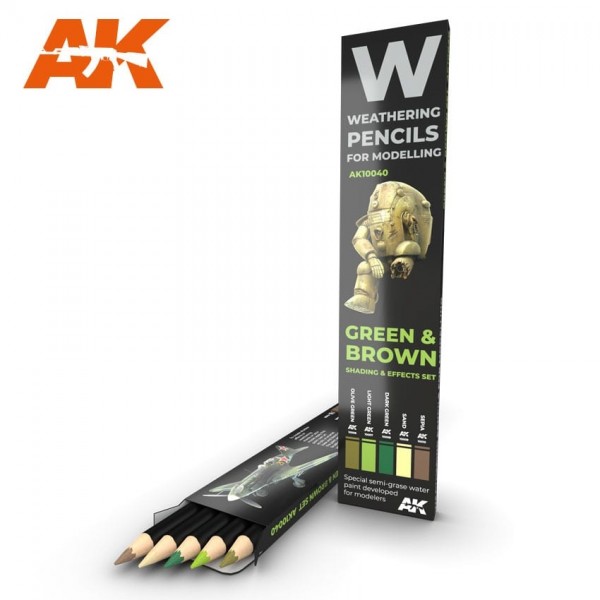 χρωματα μοντελισμου - Green & Brown “Shading & Effects Set” 5 Pencils WEATHERING WATERCOLOR PENCILS