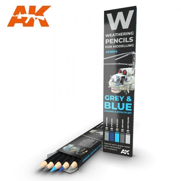 χρωματα μοντελισμου - Grey & Blue “Shading & Effects Set” 5 Pencils WEATHERING WATERCOLOR PENCILS