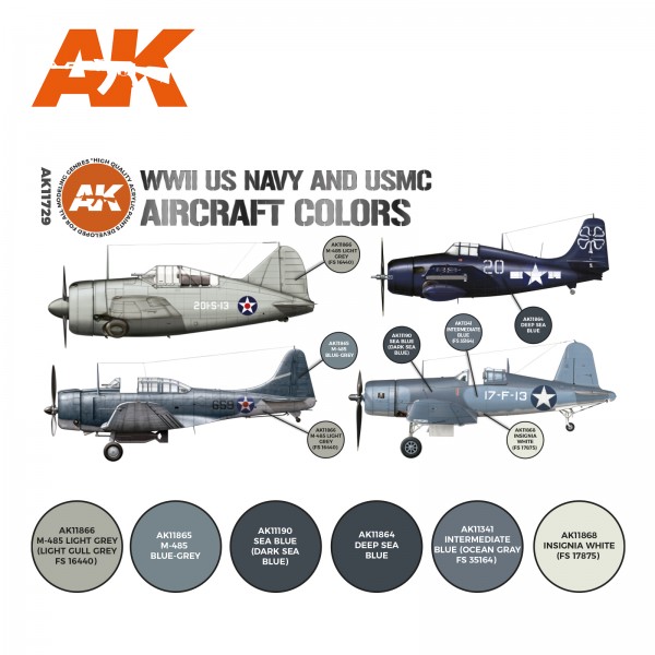 χρωματα μοντελισμου - WWII US NAVY & USMC Aircraft Colors Set (6 x 17ml) 3G Acrylics ΧΡΩΜΑΤΑ ΣΕΤ