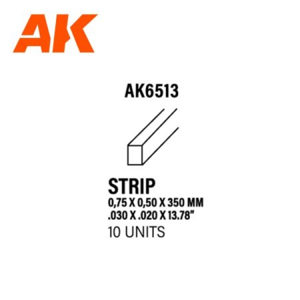 Strips 0.75 x 0.50 x 350mm – STYRENE STRIP – (10 units) ΥΛΙΚΑ ΜΑΚΕΤΑΣ
