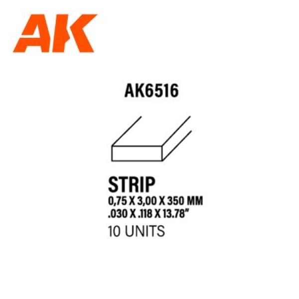 Strips 0.75 x 3.00 x 350mm – STYRENE STRIP – (10 units) ΥΛΙΚΑ ΜΑΚΕΤΑΣ