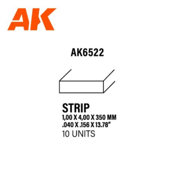 Strips 1.00 x 4.00 x 350mm – STYRENE STRIP – (10 units) ΥΛΙΚΑ ΜΑΚΕΤΑΣ