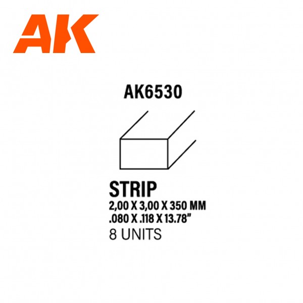 Strips 2.00 x 3.00 x 350mm – STYRENE STRIP – (8 units) ΥΛΙΚΑ ΜΑΚΕΤΑΣ