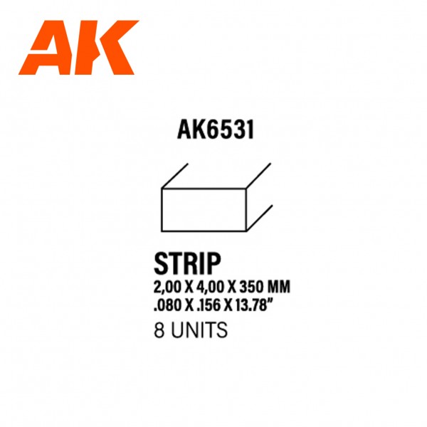 Strips 2.00 x 4.00 x 350mm – STYRENE STRIP – (8 units) ΥΛΙΚΑ ΜΑΚΕΤΑΣ