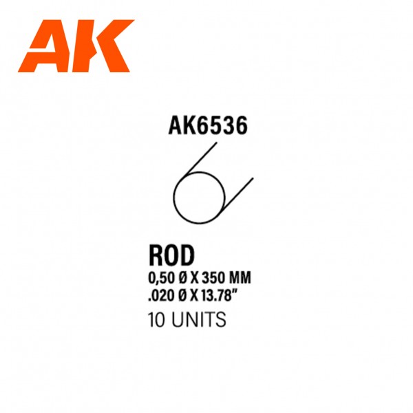 Rod 0.50 diameter x 350mm – STYRENE ROD – (10 units) ΥΛΙΚΑ ΜΑΚΕΤΑΣ