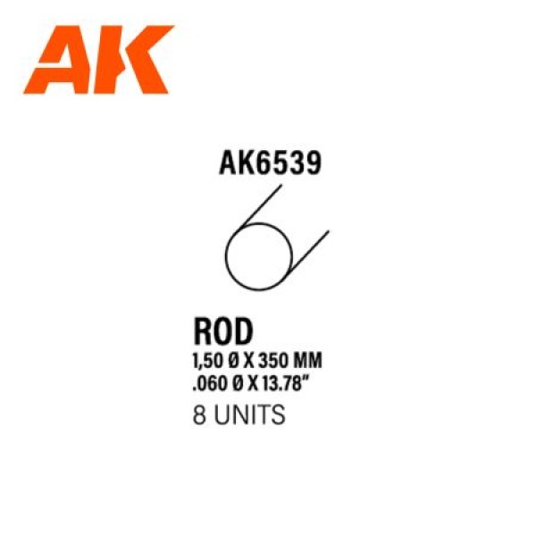 Rod 1.50 diameter x 350mm – STYRENE ROD – (8 units) ΥΛΙΚΑ ΜΑΚΕΤΑΣ