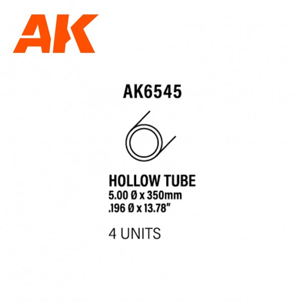 Hollow tube 5.00 diameter x 350mm – STYRENE HOLLOW TUBE – (4 units) ΥΛΙΚΑ ΜΑΚΕΤΑΣ
