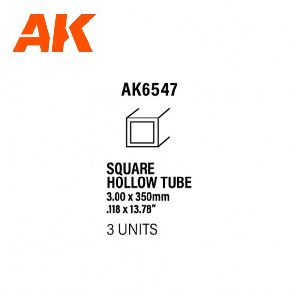Square hollow tube 3.00 x 350mm – STYRENE SQUARE HOLLOW TUBE – (3 units) ΥΛΙΚΑ ΜΑΚΕΤΑΣ