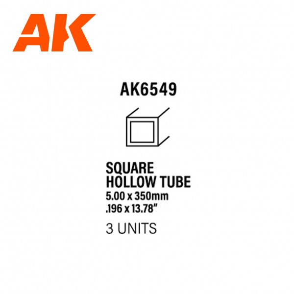 Square hollow tube 5.00 x 350mm – STYRENE SQUARE HOLLOW TUBE – (3 units) ΥΛΙΚΑ ΜΑΚΕΤΑΣ
