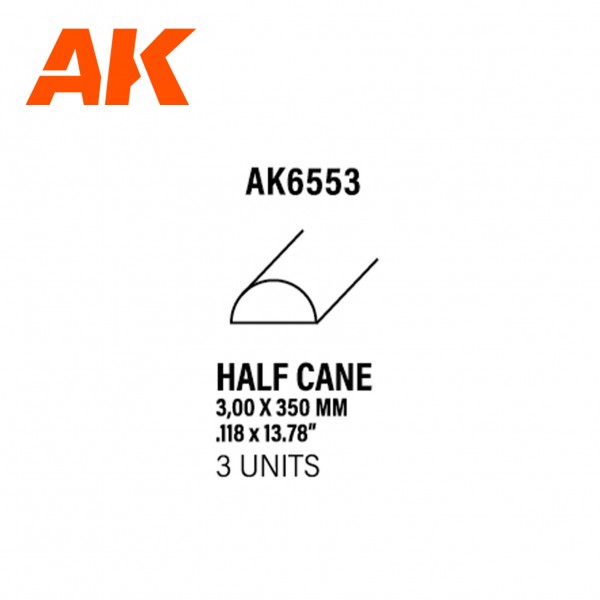 Half cane 3.00 x 350mm – STYRENE HALF CANE – (3 units) ΦΥΛΛΑ ΚΑΙ ΠΡΟΦΙΛ ΠΛΑΣΤΙΚΟΥ