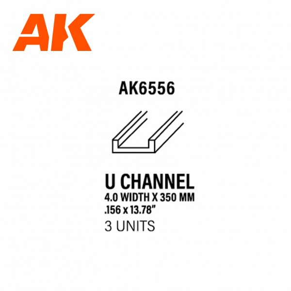 U Channel 4.0 width x 350mm – STYRENE U CHANNEL – (3 units) ΦΥΛΛΑ ΚΑΙ ΠΡΟΦΙΛ ΠΛΑΣΤΙΚΟΥ