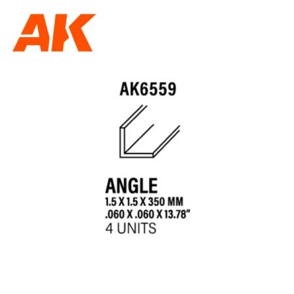Angle 1.50 x 1.50 x 350mm – STYRENE ANGLE – (4 units) ΦΥΛΛΑ ΚΑΙ ΠΡΟΦΙΛ ΠΛΑΣΤΙΚΟΥ