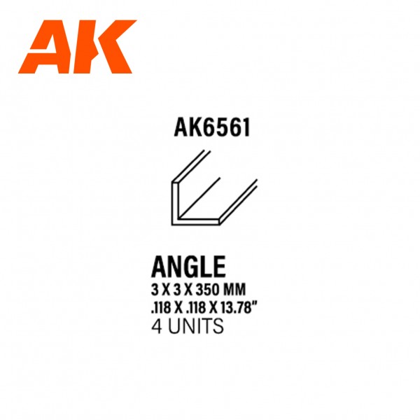 Angle 3.0 x 3.0 x 350mm – STYRENE ANGLE – (4 units) ΦΥΛΛΑ ΚΑΙ ΠΡΟΦΙΛ ΠΛΑΣΤΙΚΟΥ