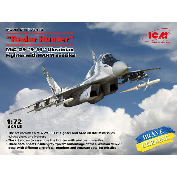 συναρμολογουμενα μοντελα αεροπλανων - συναρμολογουμενα μοντελα - 1/72 ''Radar Hunter', MiG-29 ''9-13'' Ukrainian Fighter with HARM missiles ΑΕΡΟΠΛΑΝΑ