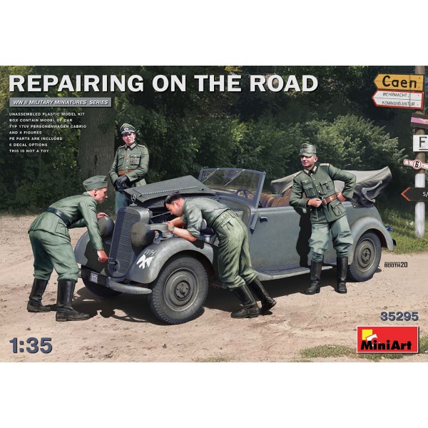 συναρμολογουμενα στραιτωτικα αξεσοιυαρ - συναρμολογουμενα στραιτωτικα οπλα - συναρμολογουμενα στραιτωτικα οχηματα - συναρμολογουμενα μοντελα - 1/35 Repairing on the Road (Typ 170V Personenwagen Cabrio & 4 Figures) ΣΤΡΑΤΙΩΤΙΚΑ ΟΧΗΜΑΤΑ - ΟΠΛΑ - ΑΞΕΣΟΥΑΡ