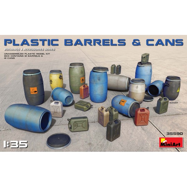 συναρμολογουμενα αξεσουαρ διοραματων - συναρμολογουμενα μοντελα - 1/35 PLASTIC BARRELS & CANS (12 Barrels & 12 Cans) ΑΞΕΣΟΥΑΡ ΔΙΟΡΑΜΑΤΩΝ