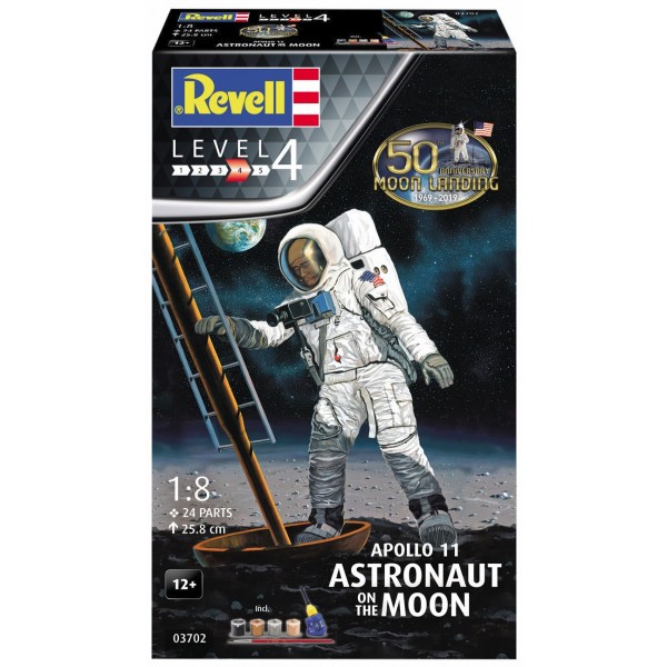 συναρμολογουμενα διαστημικα kits - συναρμολογουμενα μοντελα - 1/8 APOLLO 11 ASTRONAUT ON THE MOON (50th Anniversary of the Moon Landing) (incl. 4 paints, 1 paint brush, 1 needle glue) ΔΙΑΣΤΗΜΙΚΑ KITS