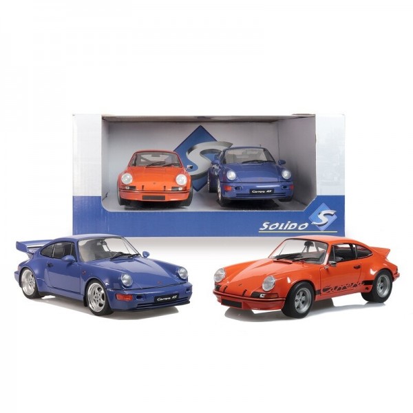 ετοιμα μοντελα αυτοκινητων - ετοιμα μοντελα - 1/18 PORSCHE 911 CARERRA RSR 1973 ORANGE TANGERINE & PORSCHE 911 (964) CARRERA RS 1992 IRIS BLUE (2-CAR SET) ΑΥΤΟΚΙΝΗΤΑ