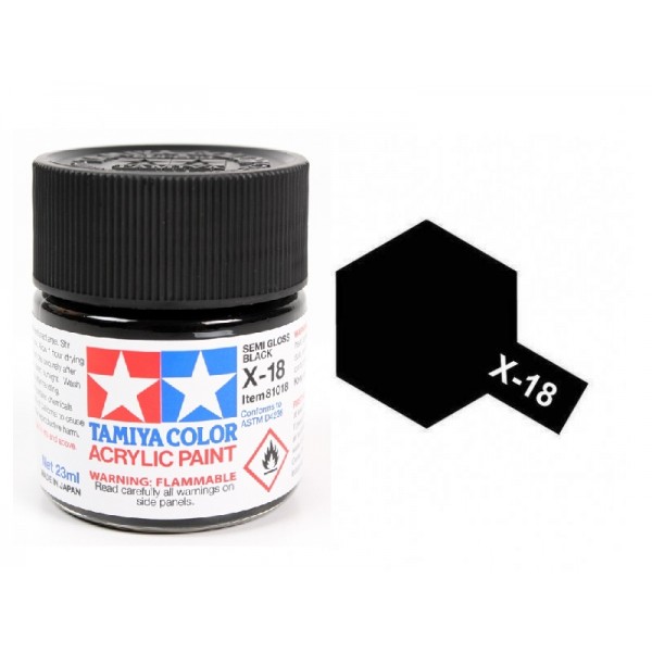 χρωματα μοντελισμου - X-18 BLACK - LARGE ACRYLIC PAINT (SEMI GLOSS) 23ml SEMI GLOSS